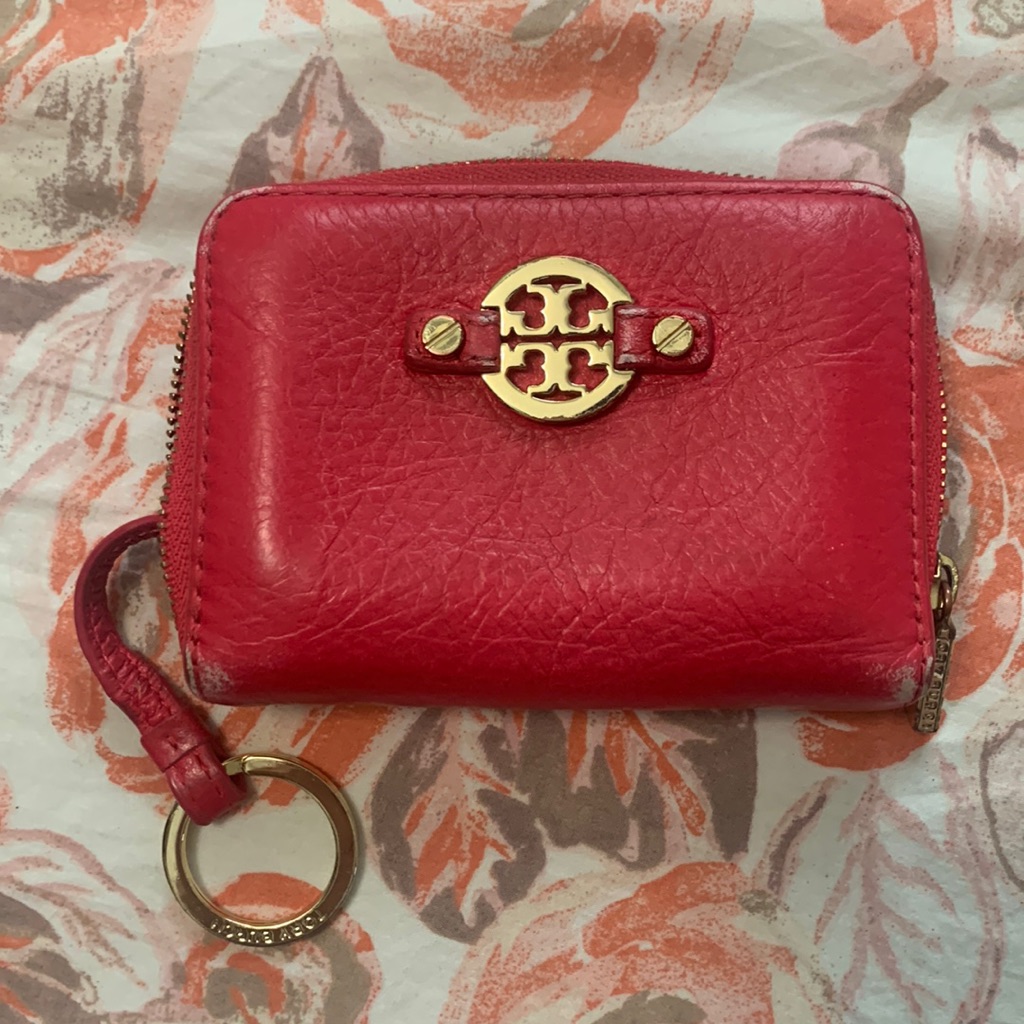 Tory Burch Card Holder Wallet With Zipper Red Wallet